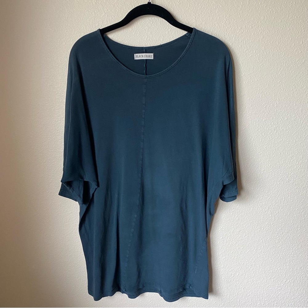 Black Crane Lagenlook Cotton Tunic Top, Oversized Small